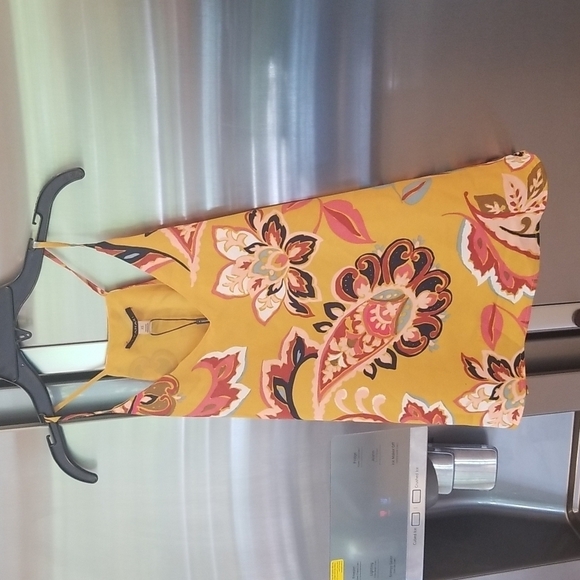 💕T TAHARI💕 V-Neck Cami ~ Yellow Multi-Color Bright Paisley Swirl XS NWT - Picture 5 of 10
